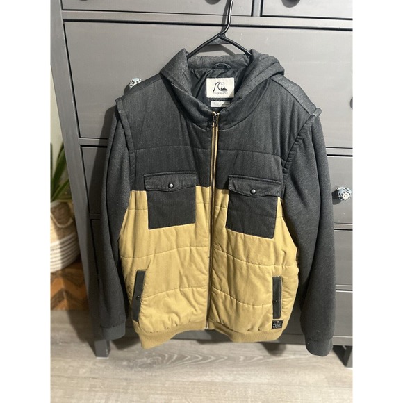 Men’s Quicksilver Gray Tan Warm Jacket Sz XL Sailing Comfort Fit EUC - Picture 1 of 4